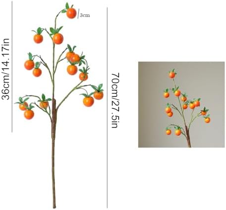 2 Pcs Artificial Persimmon Branches 70cm Decorative Fruits