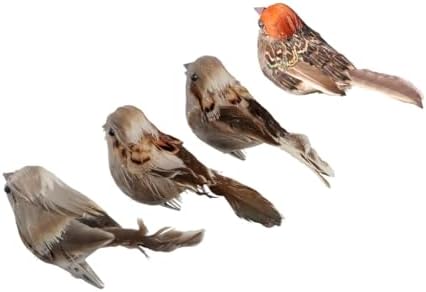 Pokinge 4Pcs Artificial Feather Sparrow Decor