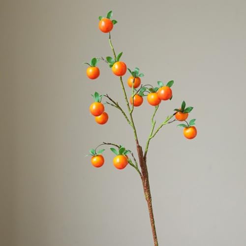 2 Pcs Artificial Persimmon Branches 70cm Decorative Fruits