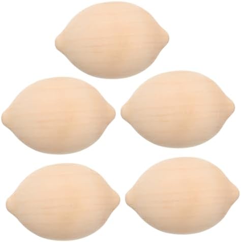 HOMSFOU 5pcs Wooden Lemon Shapes for Art and Craft Projects