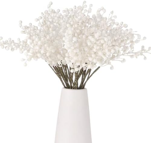 24 Pack White Artificial Berry Stems for Christmas Decor