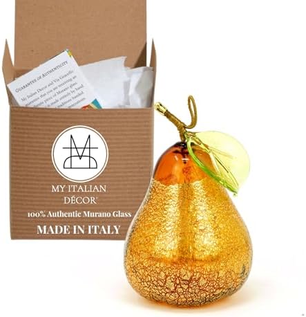 Murano Glass Amber Pear Ornament 3 Inch