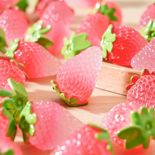 20 Pcs Glow In The Dark Mini Strawberries Resin Decor
