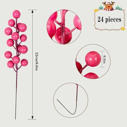 Pink Artificial Berry Stems 24pcs Xmas Decorations