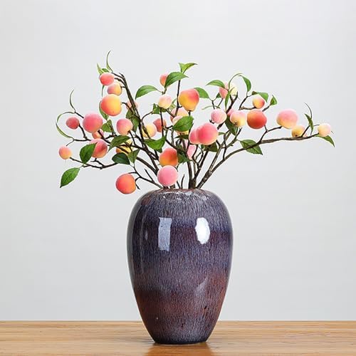 2 Pcs Artificial Peach Branch with Green Leaves