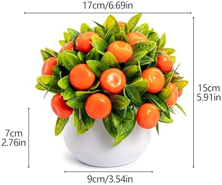 2PCS Artificial Potted Fruit Plants Tangerine Faux Bonsai