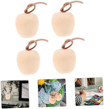 Hemoton 4pcs Unpainted Wooden Apples DIY Craft Decor
