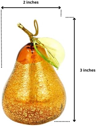 Murano Glass Amber Pear Ornament 3 Inch
