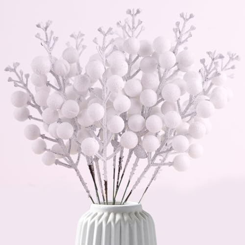 Christmas Glitter Berry Stems 14Pcs for Holiday Decor