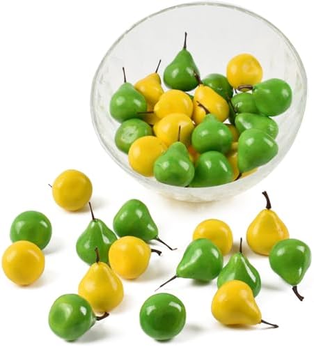 Artificial Mini Pears 40PCS Yellow Green Realistic Decoration