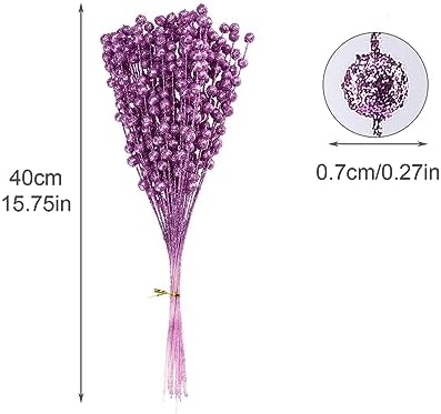 50Pcs Glitter Berry Stem Ornaments 157in Rose Red Christmas Decor