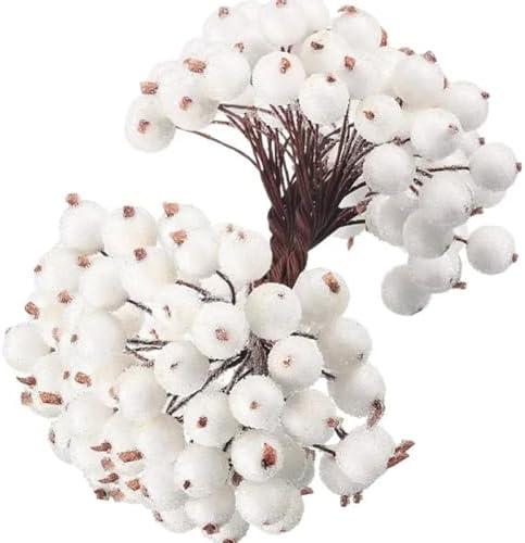 Queenbox 60pcs 04in Mini Frosted Artificial Holly Berries White