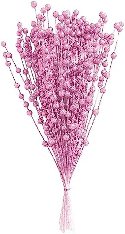 50Pcs Glitter Berry Stem Ornaments 157in Pink Christmas Branches
