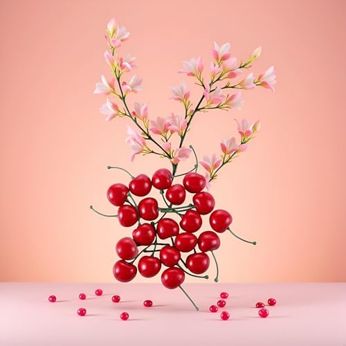 20Pcs Red Artificial Cherries Decor Set