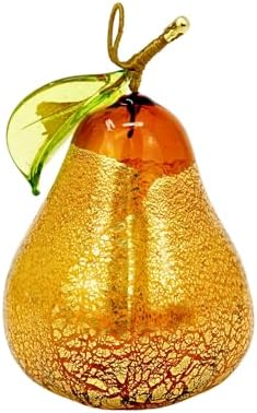 Murano Glass Amber Pear Ornament 3 Inch