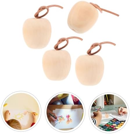Hemoton 4pcs Unpainted Wooden Apples DIY Craft Decor