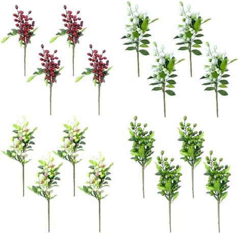 BestAlice 4 Pcs Artificial Red Berries with Stems