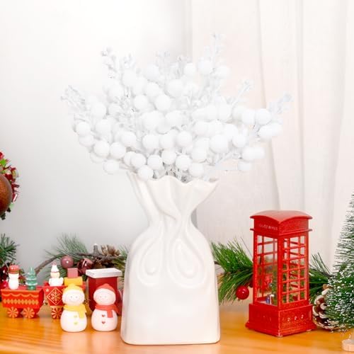 18 Pack White Christmas Tree Picks with Glitter Berries