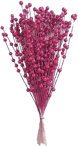 50Pcs Glitter Berry Stem Ornaments 157in Rose Red Christmas Decor