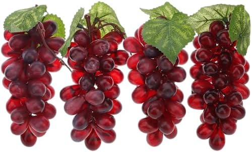 Artificial Grapes Plastic Decor Dark Red Bunches 4-Pack
