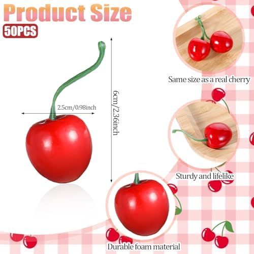 50 pcs Artificial Red Cherries Decorative Fruit