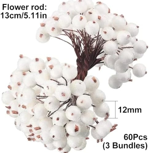 Queenbox 60pcs 04in Mini Frosted Artificial Holly Berries White