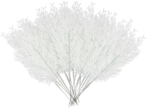 20Pcs Glitter Artificial Pine Branches 13 Inch Christmas Tree Picks