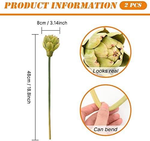 Artificial Artichokes with Stems 2Pcs for Home Decor