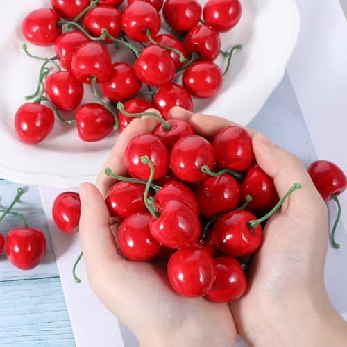 50 pcs Artificial Red Cherries Decorative Fruit