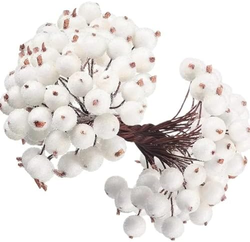 Queenbox 60pcs 04in Mini Frosted Artificial Holly Berries White