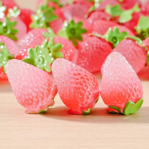20 Pcs Glow In The Dark Mini Strawberries Resin Decor