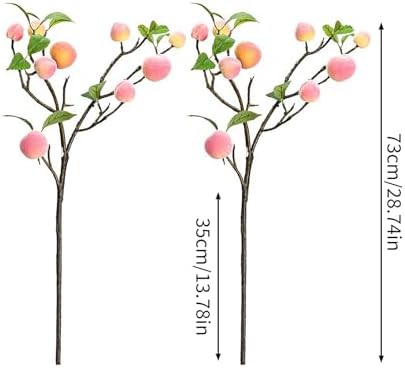 2 Pcs Artificial Peach Branch with Green Leaves