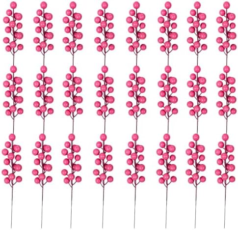 Pink Artificial Berry Stems 24pcs Xmas Decorations