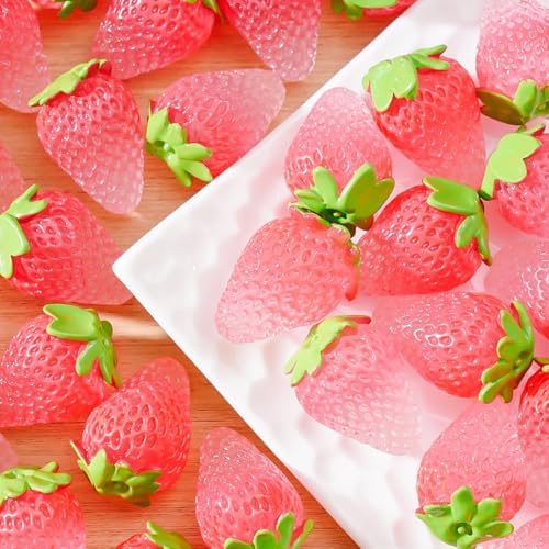 20 Pcs Glow In The Dark Mini Strawberries Resin Decor
