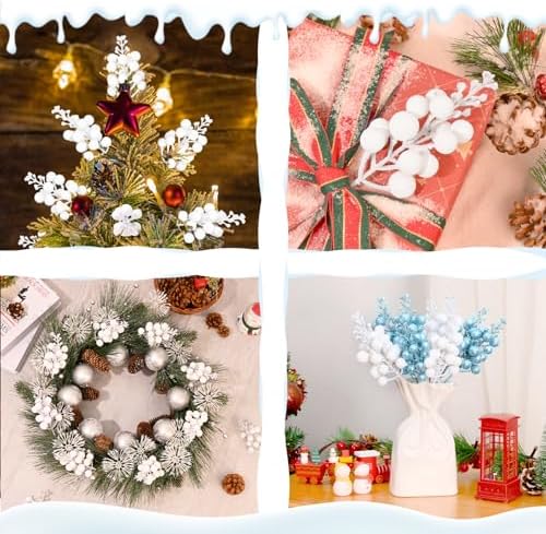 18 Pack White Christmas Tree Picks with Glitter Berries