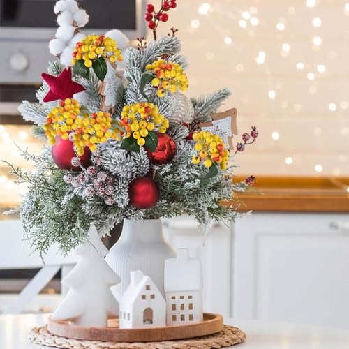 6 Piece Artificial Holly Berry Stems with Reddish-Yellow Berries