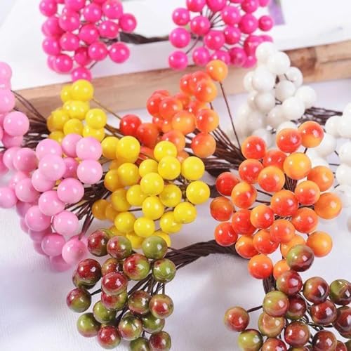 Queenbox 50 Artificial Cherry Berries for Christmas Wedding Decor