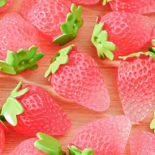 20 Pcs Glow In The Dark Mini Strawberries Resin Decor