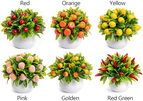 2PCS Artificial Potted Fruit Plants Tangerine Faux Bonsai
