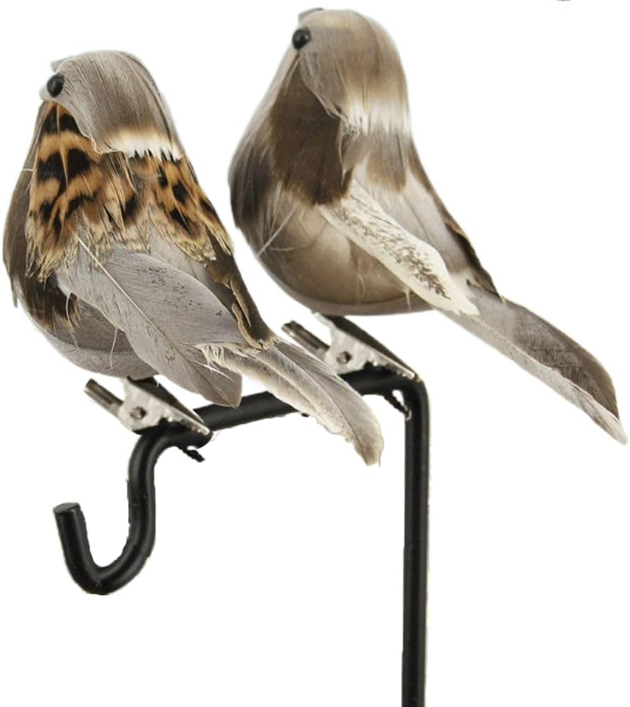 Pokinge 4Pcs Artificial Feather Sparrow Decor