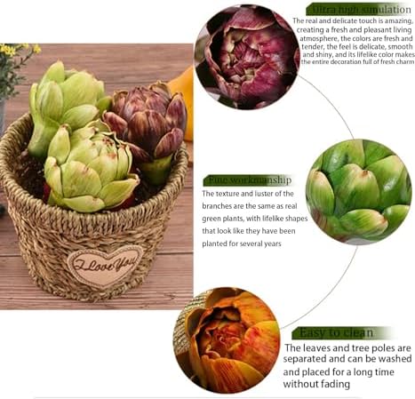 Large Artificial Artichoke for Home Kitchen Decoration 3Pcs Yellow