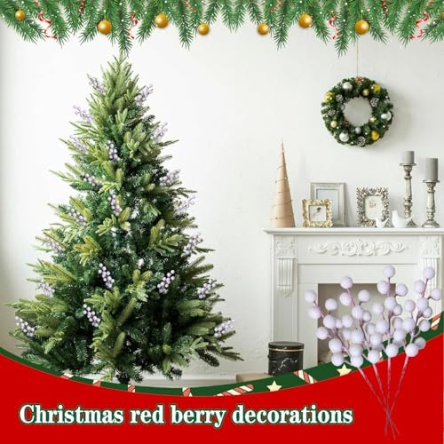 24pcs Frosted Red Berry Stems for Christmas Decor White