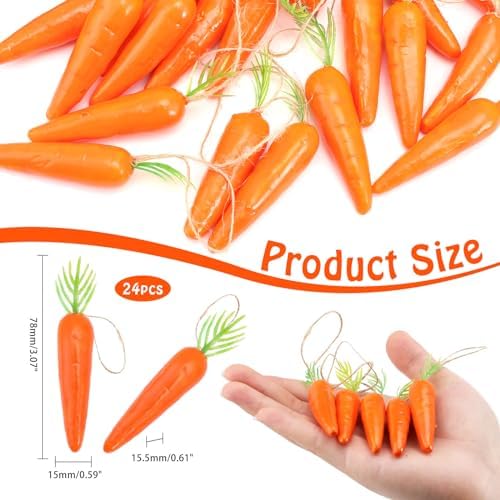 CHGCRAFT 24Pcs Lifelike Carrots with Jute Cord Easter Decor