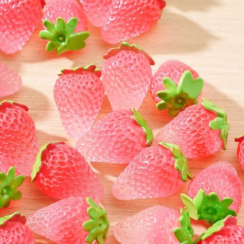 20 Pcs Glow In The Dark Mini Strawberries Resin Decor