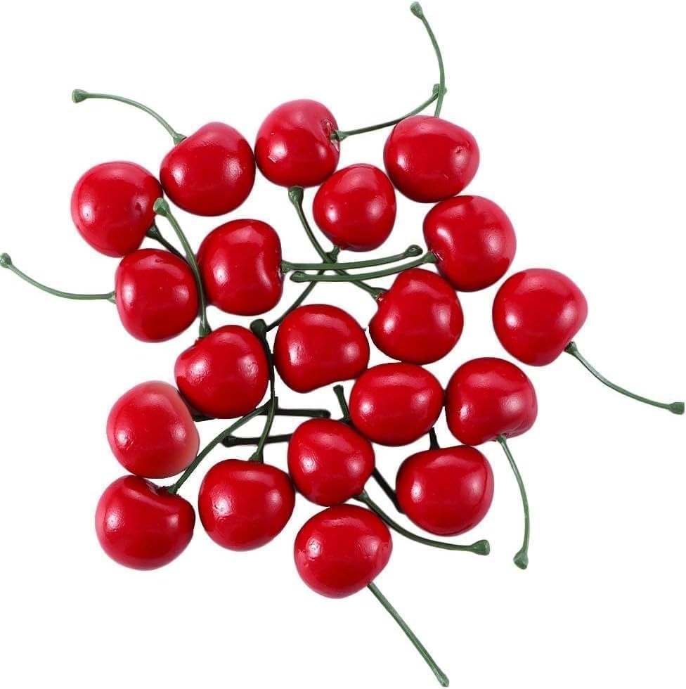 20Pcs Red Artificial Cherries Decor Set