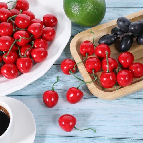 50 pcs Artificial Red Cherries Decorative Fruit