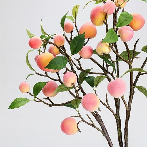 2 Pcs Artificial Peach Branch with Green Leaves