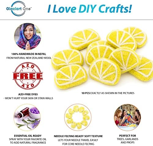 GLACIART ONE Wool Felt Lemon Slices - 10pcs Artificial Decor