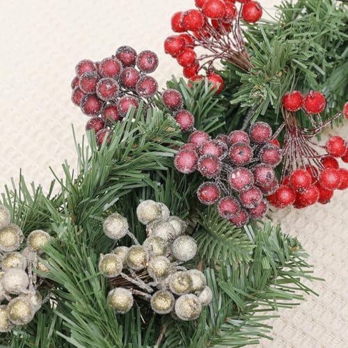 Queenbox 60pcs 04in Mini Frosted Artificial Holly Berries White
