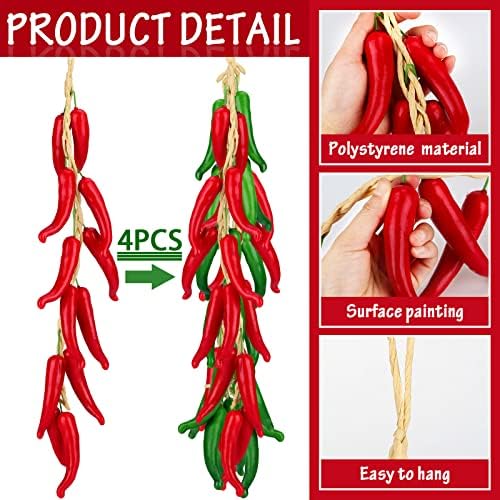 Sotiff 4 Pcs Chili Pepper Decorations Wall Hanging Kitchen Garland